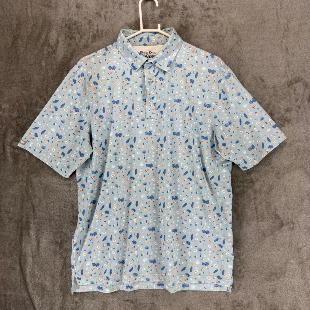 Straight Down‎ Performance Mens Large Blue Tropical Cocktail Pineapple Golf Polo